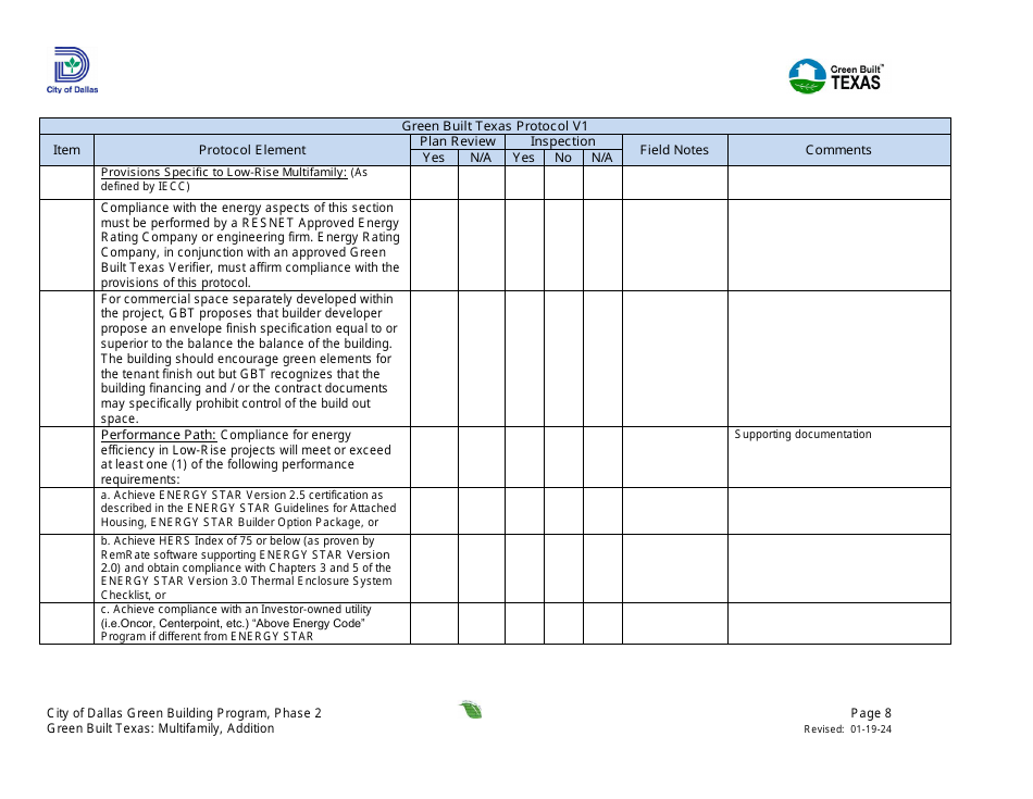 Project Summary and Checklist - Multifamily - Addition - Green Building Program - City of Dallas, Texas, Page 8