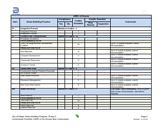 Leed V4 for Homes - Residential Project Summary and Checklist - One and Two Family - New Construction - Green Building Program - City of Dallas, Texas, Page 2