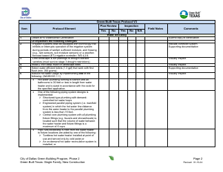 Project Summary and Checklist - One and Two Family - New Construction - Green Building Program - City of Dallas, Texas, Page 2
