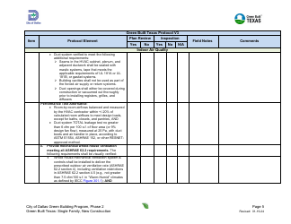 Project Summary and Checklist - One and Two Family - New Construction - Green Building Program - City of Dallas, Texas, Page 5