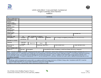 Document preview: Leed V4 for BD+c: Core and Shell Commercial Checklist - Addition - City of Dallas, Texas