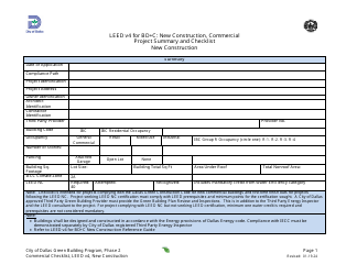Document preview: Leed V4 for BD+c: Commercial Checklist - New Construction - City of Dallas, Texas