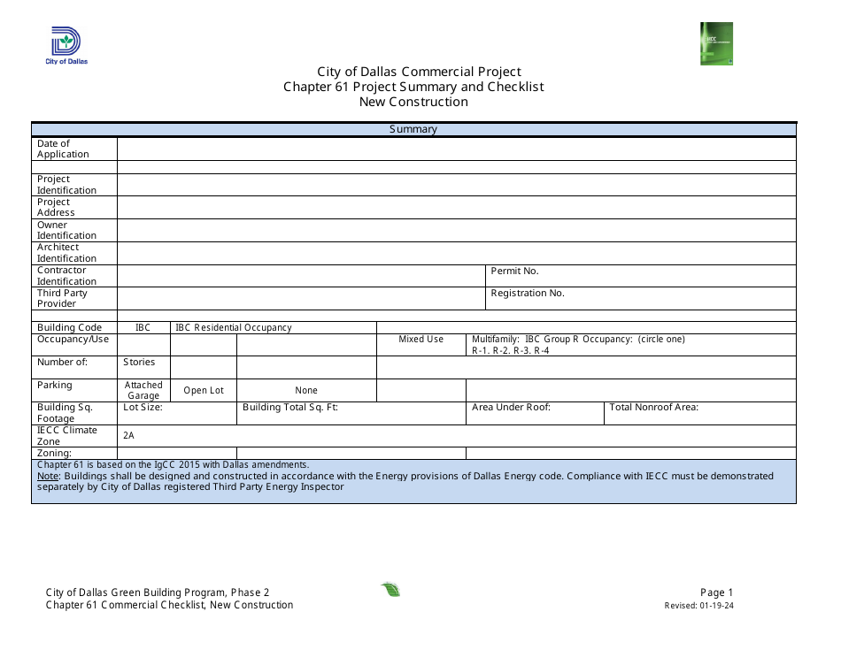 City of Dallas, Texas Chapter 61 Project Summary and Checklist - New ...