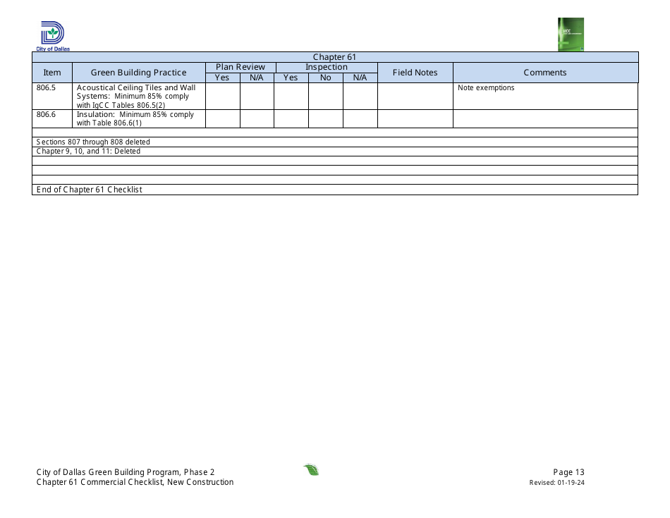 Chapter 61 Project Summary and Checklist - New Construction - Green Building Program - City of Dallas, Texas, Page 13