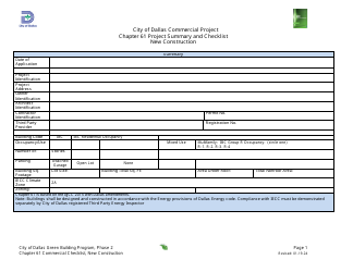Chapter 61 Project Summary and Checklist - New Construction - Green Building Program - City of Dallas, Texas