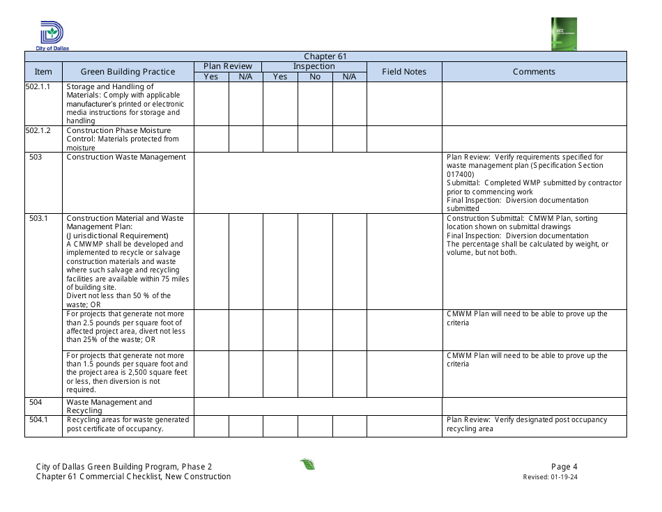 Chapter 61 Project Summary and Checklist - New Construction - Green Building Program - City of Dallas, Texas, Page 4