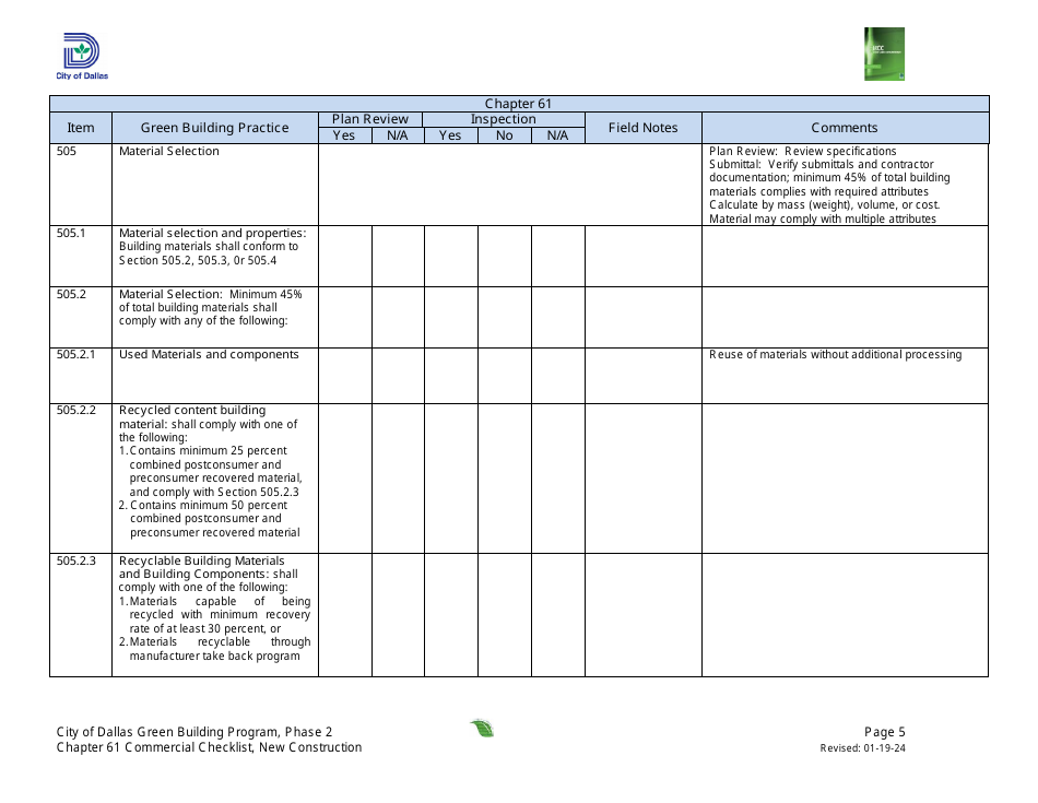 Chapter 61 Project Summary and Checklist - New Construction - Green Building Program - City of Dallas, Texas, Page 5