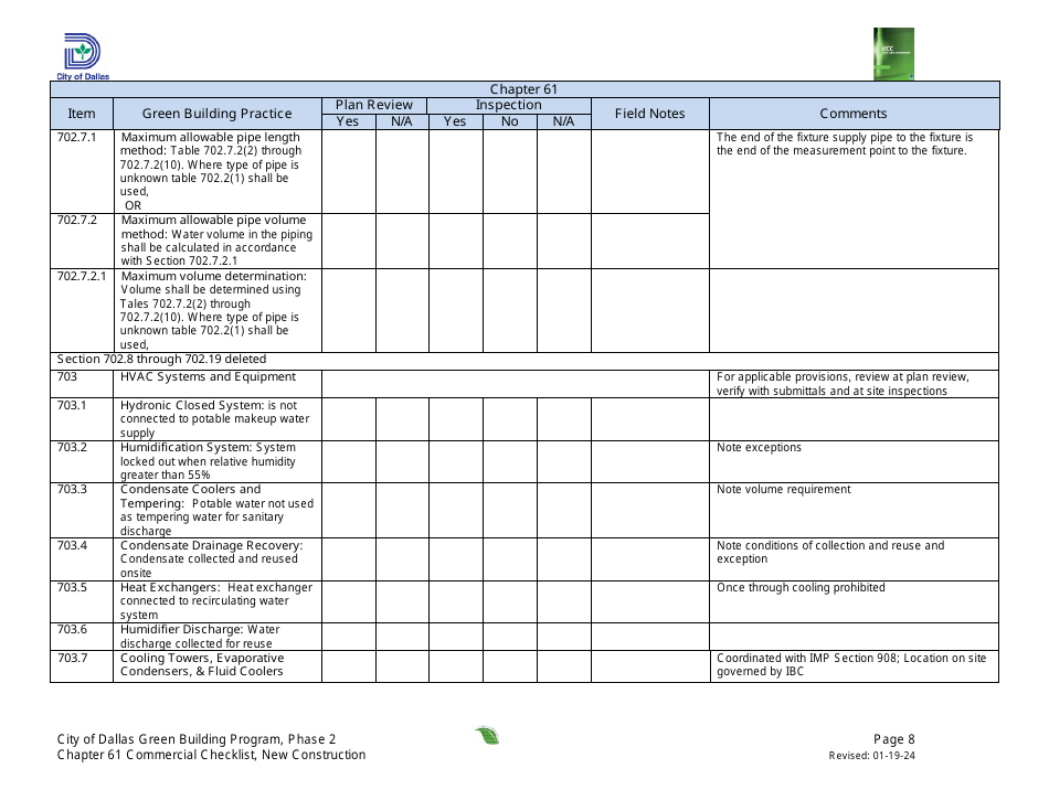 Chapter 61 Project Summary and Checklist - New Construction - Green Building Program - City of Dallas, Texas, Page 8