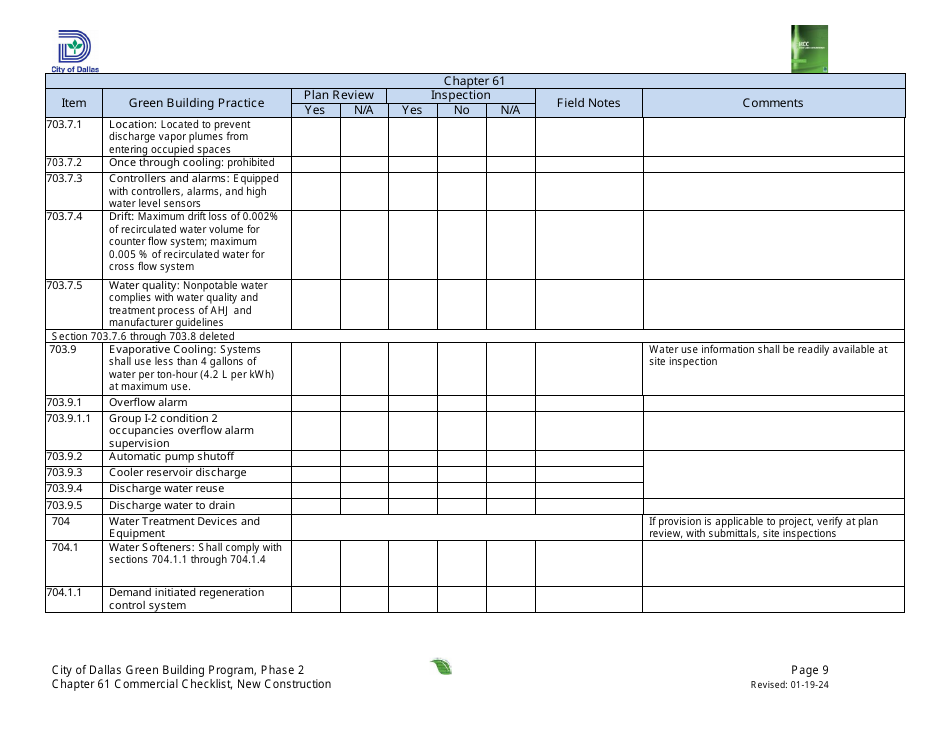 Chapter 61 Project Summary and Checklist - New Construction - Green Building Program - City of Dallas, Texas, Page 9
