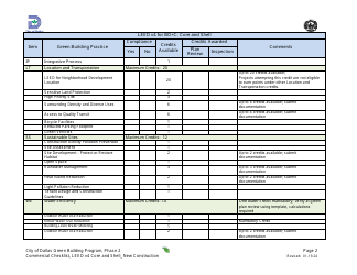 Leed V4 for BD+c: Core and Shell, Commercial Project Summary and Checklist - New Construction - Green Building Program - City of Dallas, Texas, Page 2