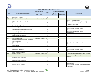 Leed V4 for BD+c: New Construction, Commercial Project Summary and Checklist - Addition and First Time Finish out - Green Building Program - City of Dallas, Texas, Page 2