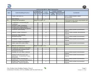 Leed V4 for BD+c: New Construction, Commercial Project Summary and Checklist - Addition and First Time Finish out - Green Building Program - City of Dallas, Texas, Page 3