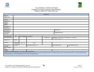 Document preview: Chapter 61 Project Summary and Checklist - Addition and First Time Finish out - Green Building Program - City of Dallas, Texas