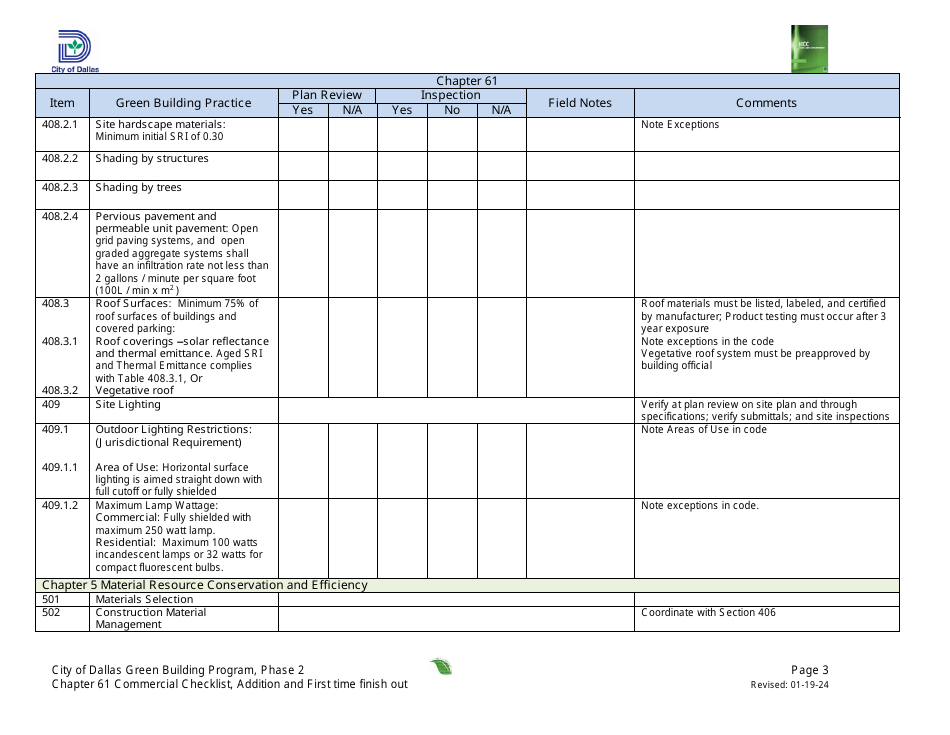 Chapter 61 Project Summary and Checklist - Addition and First Time Finish out - Green Building Program - City of Dallas, Texas, Page 3