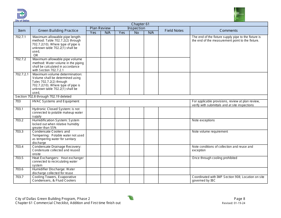 Chapter 61 Project Summary and Checklist - Addition and First Time Finish out - Green Building Program - City of Dallas, Texas, Page 8