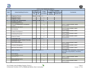 Leed V4 for Building Design and Construction: Multifamily Midrise Project Summary and Checklist - New Construction - Green Building Program - City of Dallas, Texas, Page 2