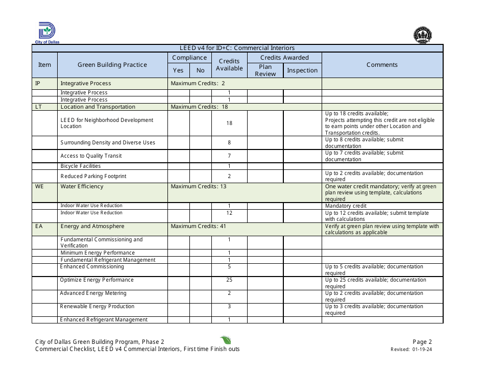 City of Dallas, Texas Leed V4 for Id+c: Commercial Interiors ...