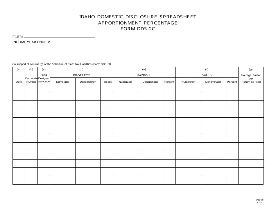 Form DDS-2C Idaho Domestic Disclosure Spreadsheet Apportionment Percentage - Idaho, Page 1