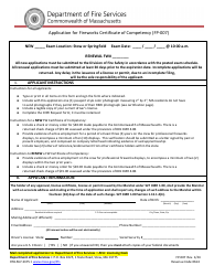 Document preview: Form FP-007 Application for Fireworks Certificate of Competency - Massachusetts