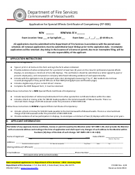Form FP-008 Application for Special Effects Certificate of Competency - Massachusetts