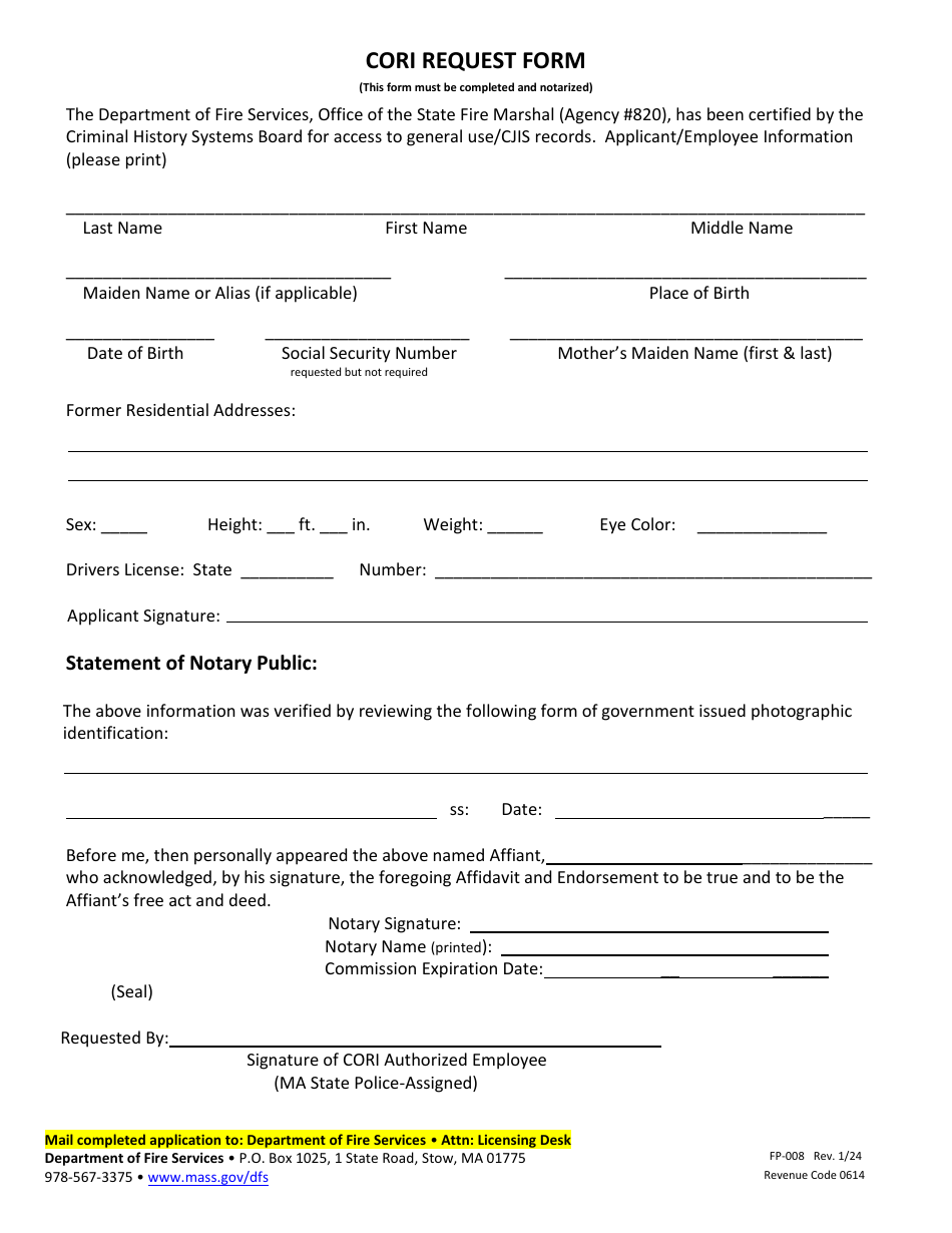 Form FP-008 Application for Special Effects Certificate of Competency - Massachusetts, Page 6