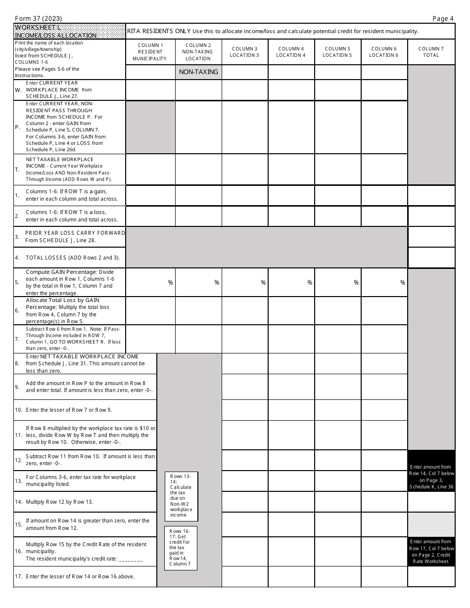 Form 37 Rita Individual Income Tax Return - Ohio, Page 4