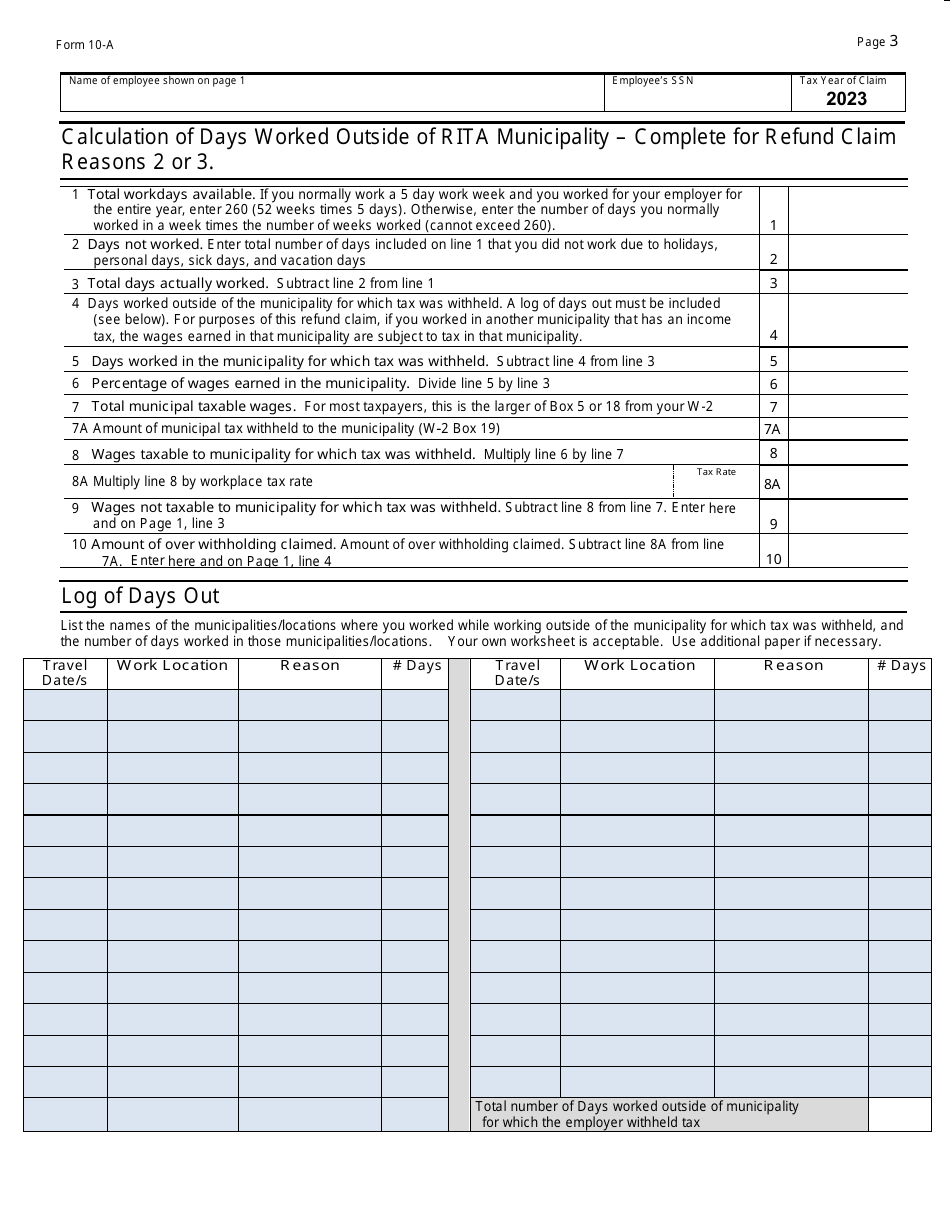 Form 10A Application for Municipal Income Tax Refund - Ohio, Page 3
