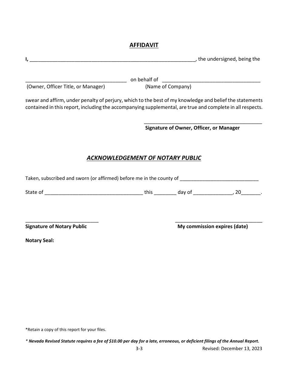 Private Professional Guardian Annual Report of Condition and Submission of Ledger of Stockholders or List of Members and Managers to the Commissioner - Nevada, Page 3