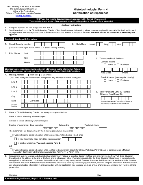 Histotechnologist Form 4  Printable Pdf