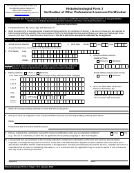 Histotechnologist Form 3 Verification of Other Professional Licensure/Certification - New York