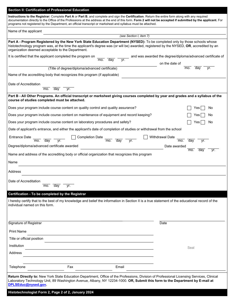 Histotechnologist Form 2 Certification of Professional Education - New York, Page 4