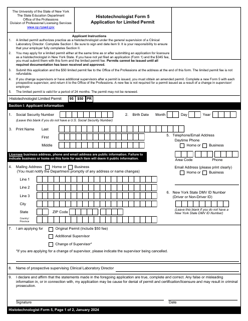 Histotechnologist Form 5  Printable Pdf