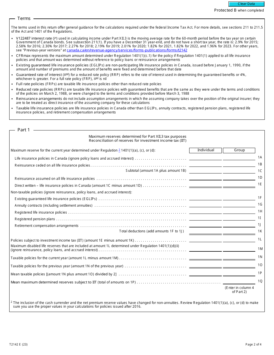 Form T2142 Part XII.3 Tax Return Tax on Investment Income of Life Insurers (2016 and Later Tax Years) - Canada, Page 2