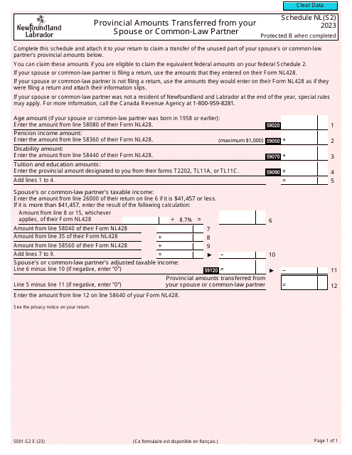 Form 5001-S2 Schedule NL(S2) 2023 Printable Pdf