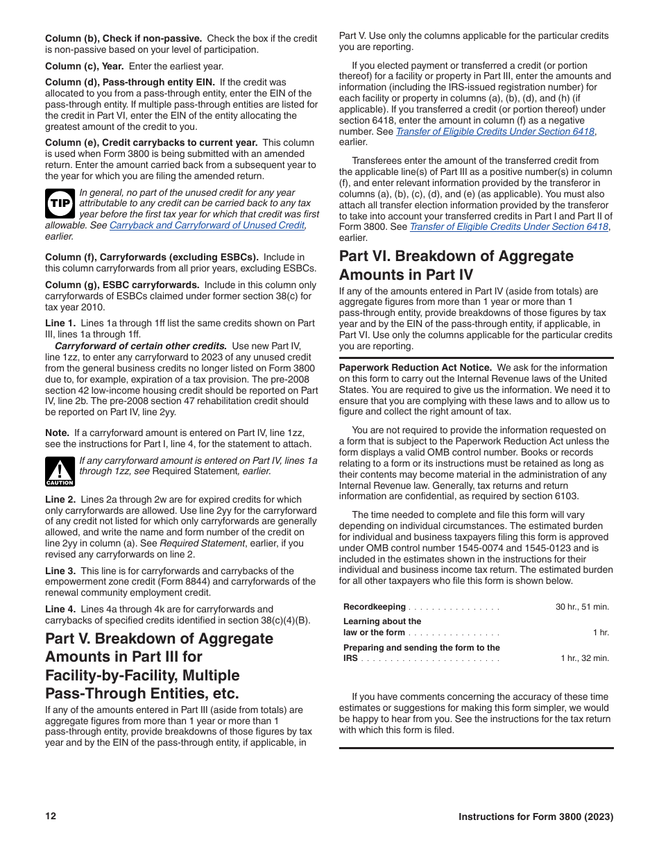 Instructions for IRS Form 3800 General Business Credit, Page 12