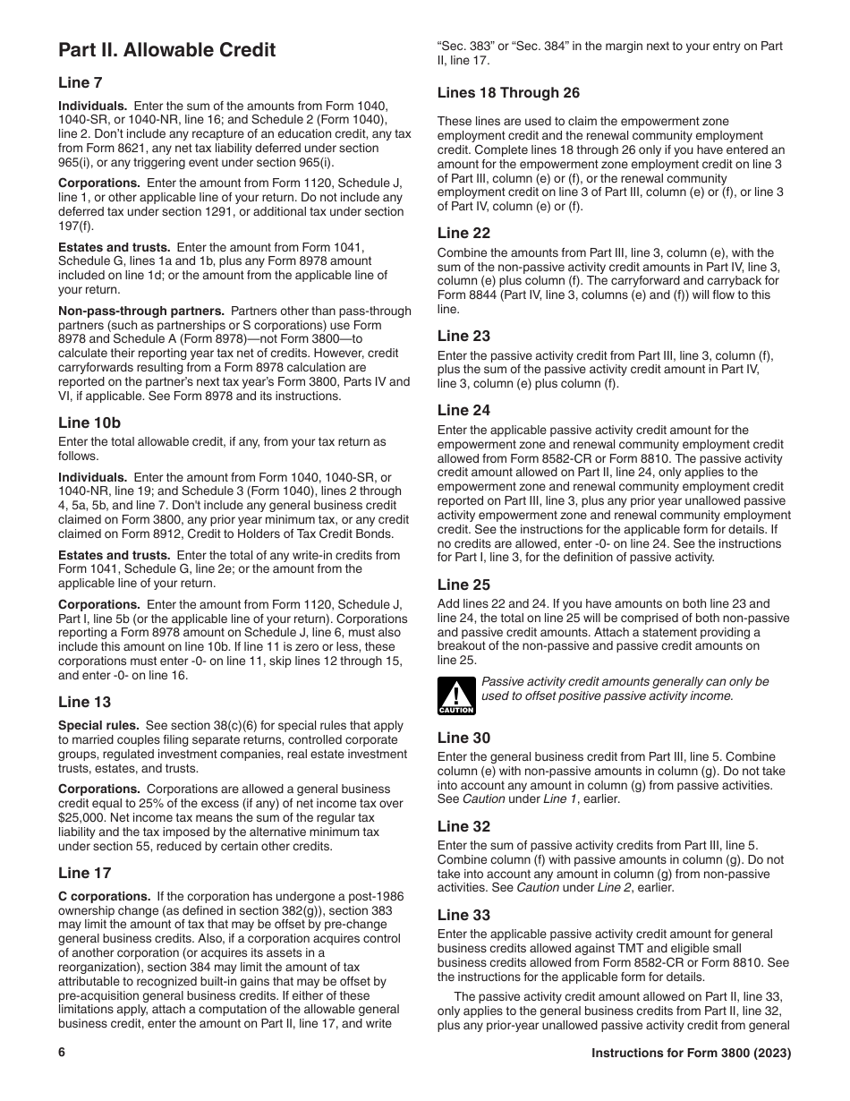 Instructions for IRS Form 3800 General Business Credit, Page 6