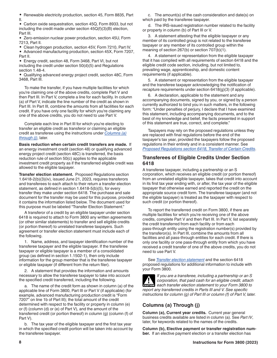 Instructions for IRS Form 3800 General Business Credit, Page 8