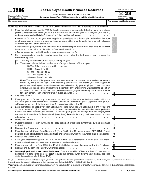 IRS Form 7206 Self-employed Health Insurance Deduction, 2023