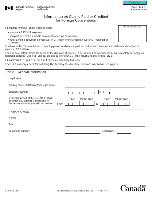 Form GST106  Printable Pdf