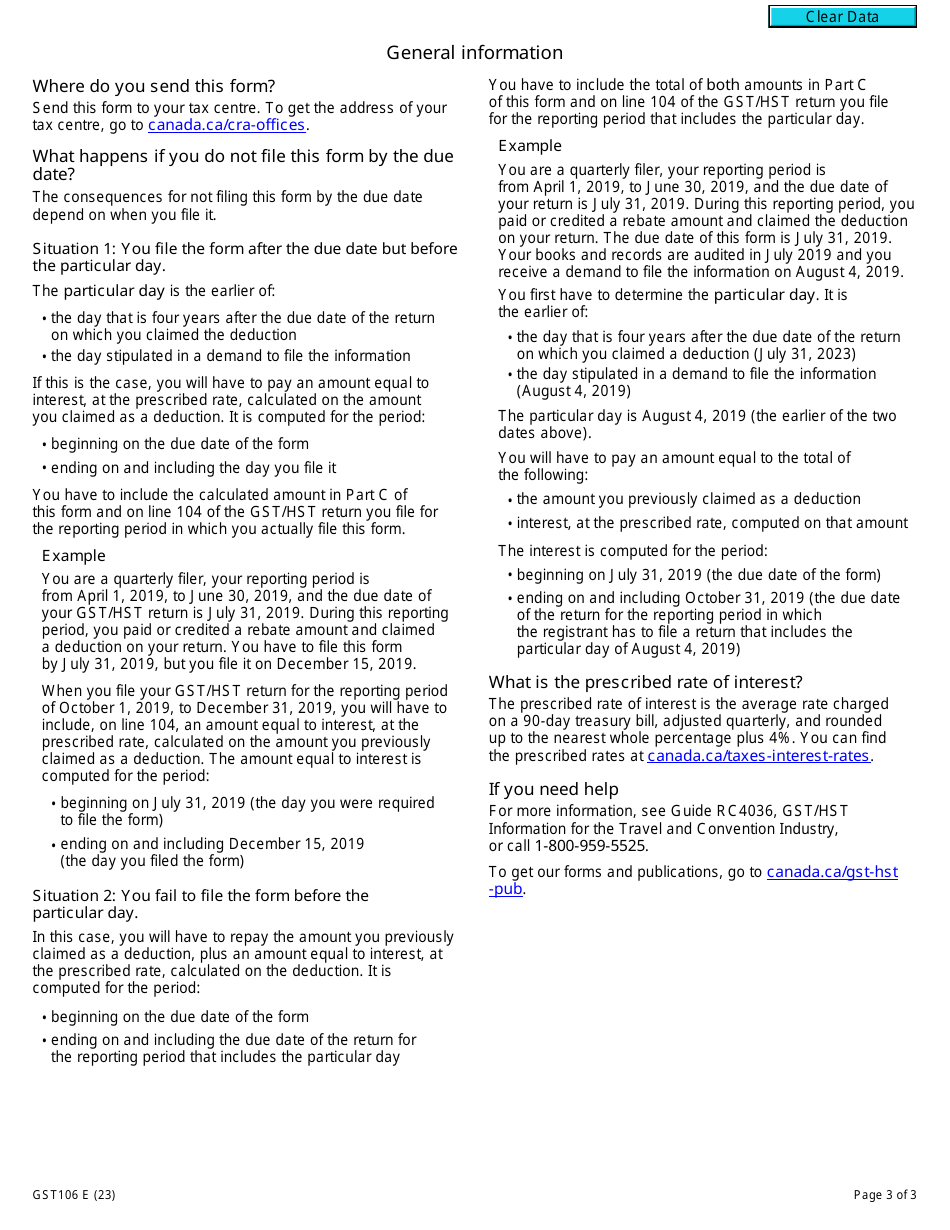 Form GST106 Information on Claims Paid or Credited for Foreign Conventions - Canada, Page 3