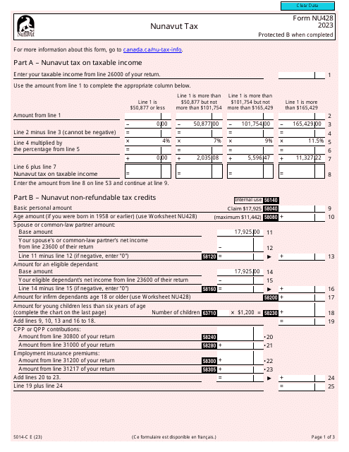 Form 5014-C (NU428) Nunavut Tax - Canada, 2023