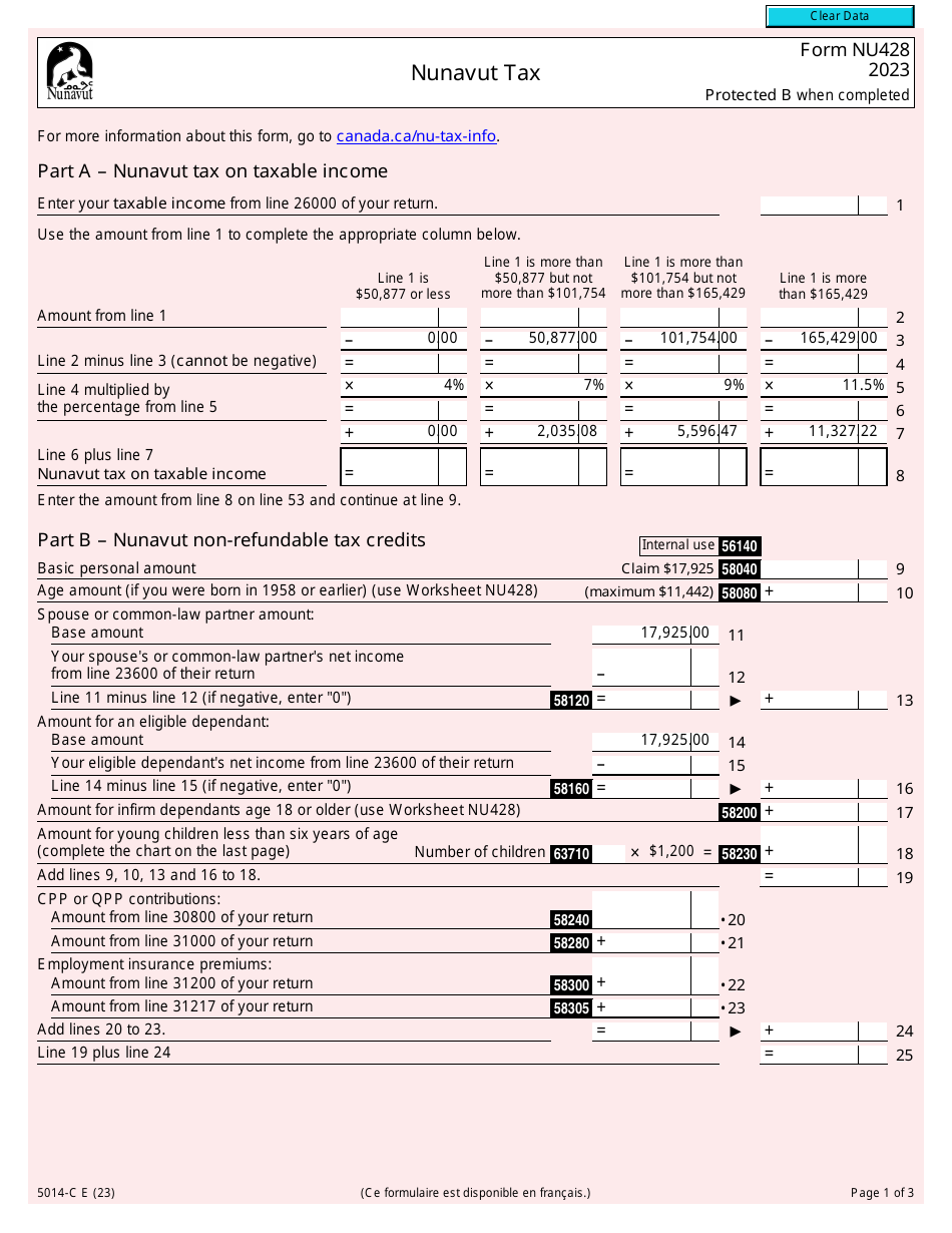 Form 5014-C (NU428) Nunavut Tax - Canada, Page 1