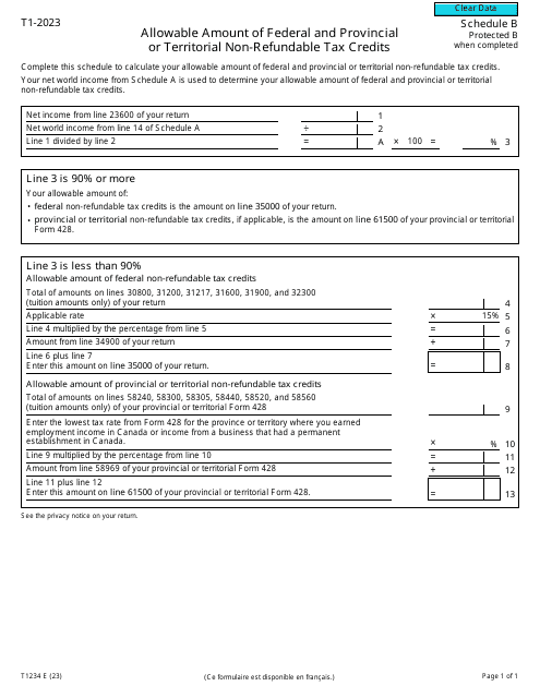 Form T1234 Schedule B  Printable Pdf