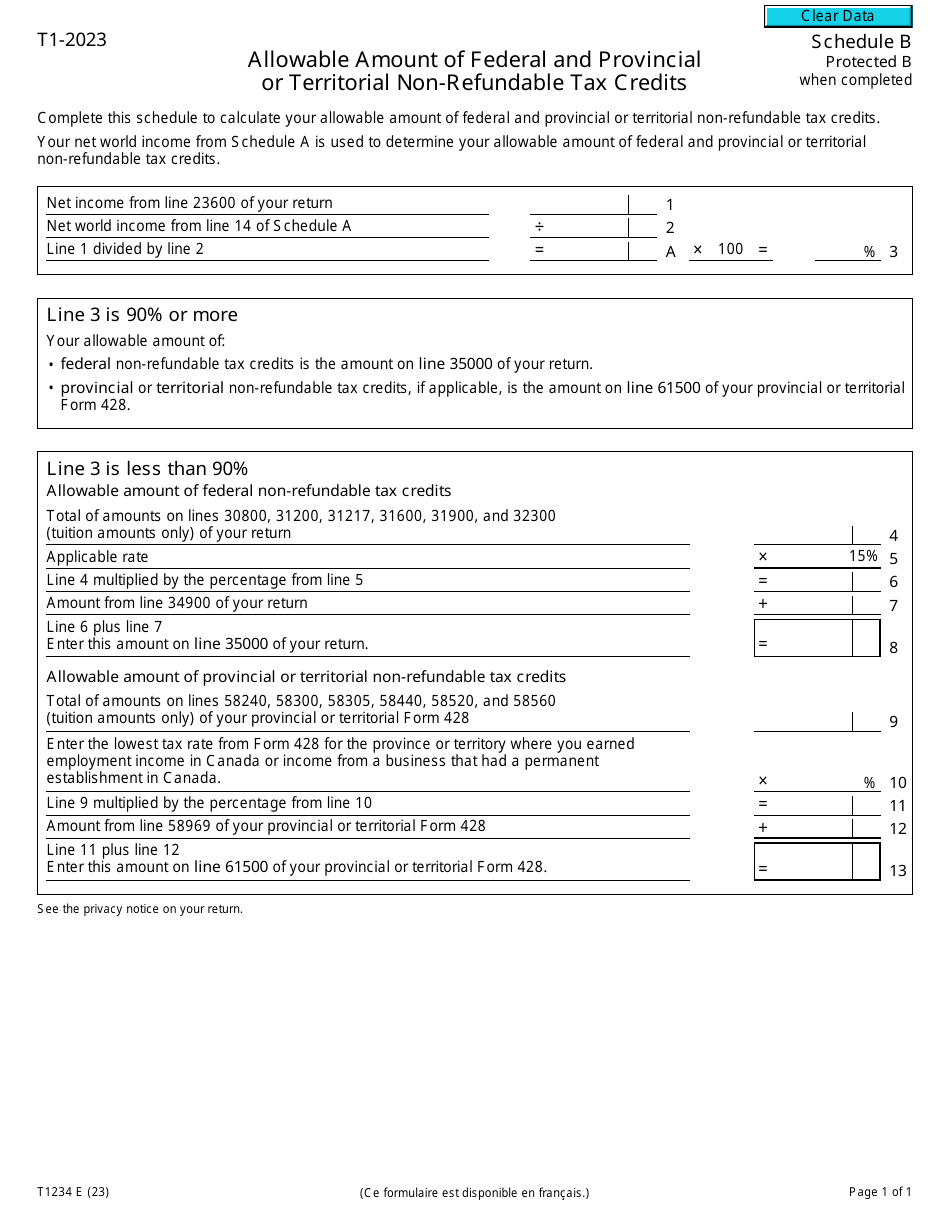 Form T1234 Schedule B Download Fillable PDF or Fill Online Allowable ...