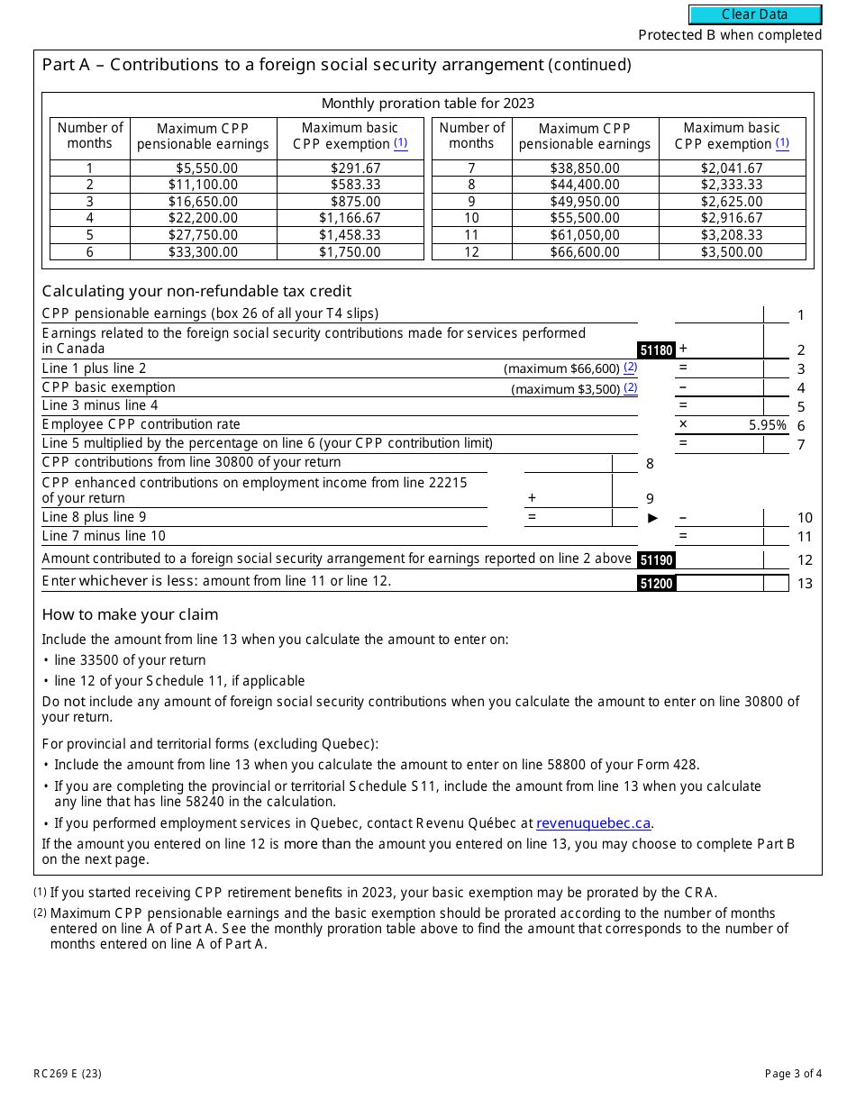 Form RC269 Employee Contributions to a Foreign Pension Plan or Social Security Arrangement for Non-united States Plans or Arrangements - Canada, Page 3