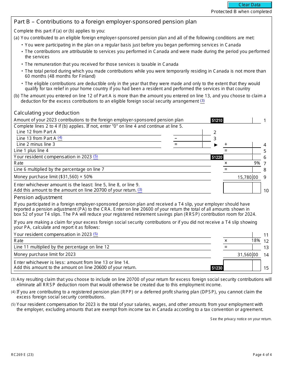 Form RC269 Employee Contributions to a Foreign Pension Plan or Social Security Arrangement for Non-united States Plans or Arrangements - Canada, Page 4