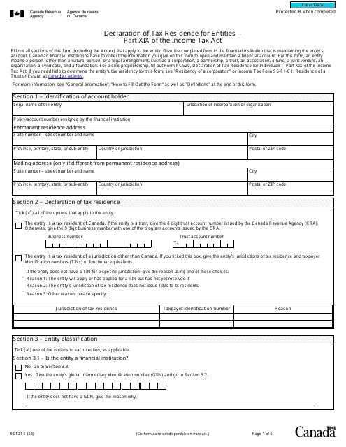 Form RC521 Download Fillable PDF or Fill Online Declaration of Tax ...