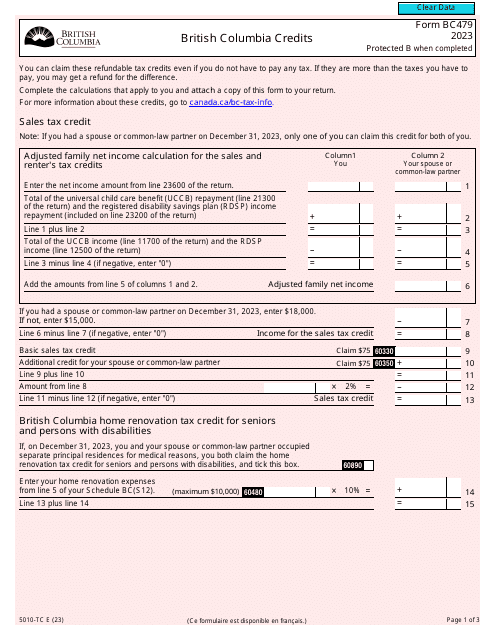 Form BC479 (5010-TC) British Columbia Credits - Canada, 2023