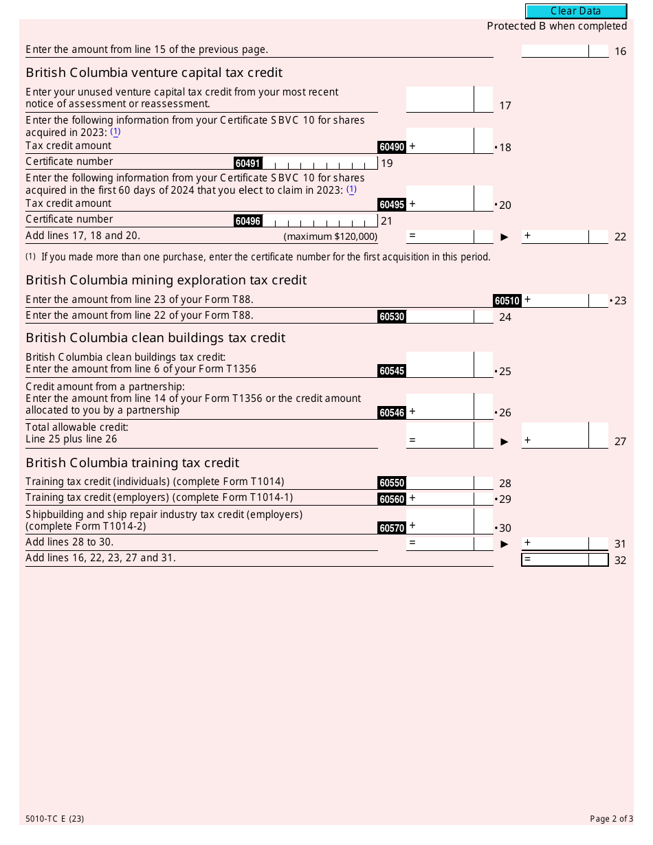 Form BC479 (5010-TC) British Columbia Credits - Canada, Page 2