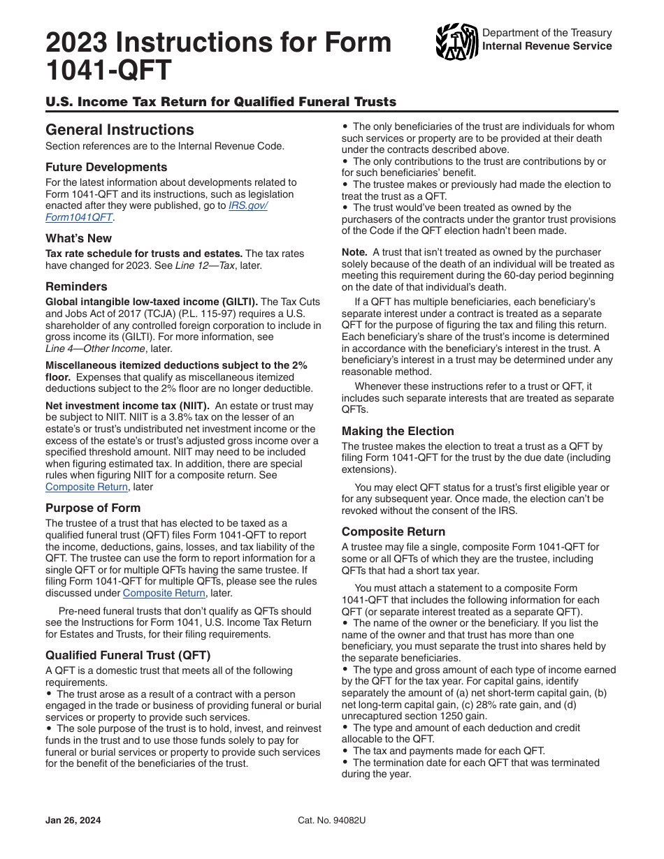 Instructions for IRS Form 1041-QFT U.S. Income Tax Return for Qualified Funeral Trusts, Page 1